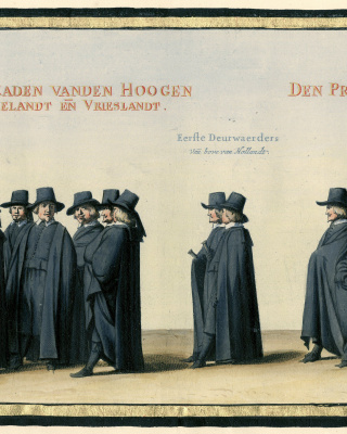 De Hoge Raad van Holland, Zeeland en West-Friesland bij de begrafenisstoet van Frederik Hendrik (Pieter Post tussen 1647 en 1651) Rijksmuseum (WikiCommons)