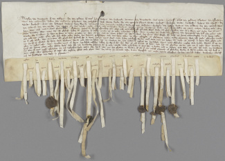 Hoekse verbondsakte: edelen beloven Margaretha te steunen (1350).