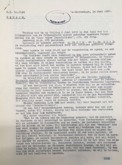  Verslag van de Openbare Vergadering van de Liga tegen Imperialisme, waar Anton de Kom speecht (1933). Dit document bevat racistisch taalgebruik.